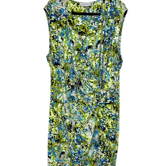 Kasper Green & blue abstract floral print faux wrap sleeveless dress Plus 20W - Picture 6 of 10